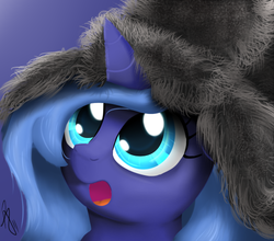 Size: 500x440 | Tagged: safe, artist:sonicrainboom93, princess luna, pony, g4, cute, female, filly, hat, solo, woona