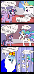 Size: 677x1483 | Tagged: safe, artist:tifu, princess celestia, twilight sparkle, alicorn, pony, g4, adventure time, comic, crossover, female, ice king, male, mare, twilight sparkle (alicorn)