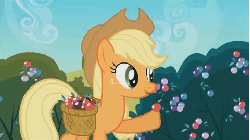 Size: 480x270 | Tagged: safe, screencap, applejack, earth pony, pony, g4, season 3, the crystal empire, animated, berry, bush, crystal berries, eating, female, solo, the ballad of the crystal empire