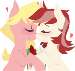 Size: 938x890 | Tagged: safe, artist:ghost, lily, lily valley, roseluck, pony, g4, duo, eyes closed, female, heart, lesbian, mare, nuzzling, shipping, simple background, transparent background