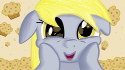 Size: 3840x2160 | Tagged: safe, artist:lethal-doorknob, derpy hooves, pegasus, pony, g4, female, mare, muffin, squishy