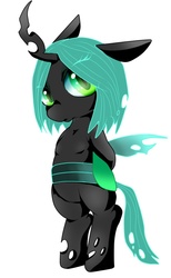 Size: 600x971 | Tagged: safe, artist:nabe, queen chrysalis, changeling, changeling queen, nymph, pony, g4, bipedal, cute, cutealis, female, solo, younger