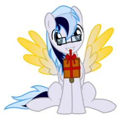 Size: 1500x1500 | Tagged: safe, artist:n0m1, oc, oc only, oc:stardust mach, holding a present, present, simple background, solo, transparent background, vector