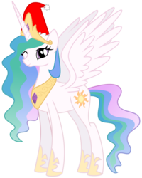 Size: 644x807 | Tagged: safe, artist:n0m1, princess celestia, alicorn, pony, g4, christmas, female, hat, holiday, jewelry, mare, regalia, santa hat, simple background, solo, spread wings, transparent background, wings, wink
