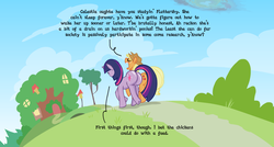 Size: 1021x549 | Tagged: safe, artist:brutamod, applejack, twilight sparkle, earth pony, pony, unicorn, g4, butt, female, mare, plot, tree