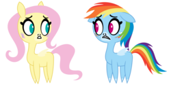 Size: 1264x632 | Tagged: safe, artist:dewlshock, fluttershy, rainbow dash, g4, pretty pretty pegasus, style emulation, teen titans go, worried