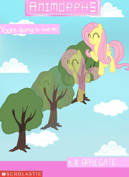 Size: 900x1235 | Tagged: safe, fluttershy, pegasus, pony, g4, animorphs, book, cloud, cloudy, dendrification, female, fluttertree, literary parody, mare, parody, transformation, tree
