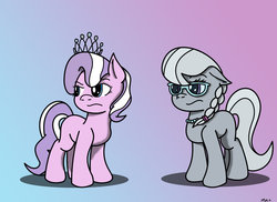 Size: 1024x745 | Tagged: safe, artist:macmc2, diamond tiara, silver spoon, g4, glasses