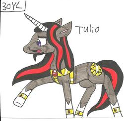 Size: 864x848 | Tagged: safe, artist:cmara, oc, oc only, oc:tulio, adult, crossover, offspring, older, solo, traditional art