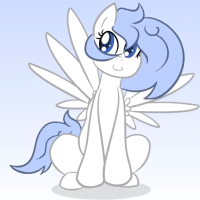 Size: 200x200 | Tagged: safe, artist:penguinpotential, edit, oc, oc only, oc:frigid drift, pegasus, pony, animated, aside glance, c:, cute, female, gradient background, headbob, mare, ocbetes, op, smiling, solo, spread wings, wings