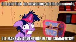 Size: 1280x717 | Tagged: safe, edit, edited screencap, screencap, smarty pants, twilight sparkle, g4, lesson zero, my little pony: friendship is magic, chest, drama, female, image macro, magic, meme, meta, solo, telekinesis, twilight snapple