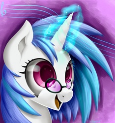 Size: 3320x3552 | Tagged: safe, artist:carligercarl, dj pon-3, vinyl scratch, g4, female, glasses, happy, magic, solo, speedpaint