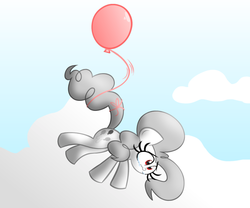 Size: 880x732 | Tagged: safe, artist:albinonart, oc, oc only, oc:albino pie, earth pony, pony, balloon, cloud, cloudy, crying, sky, solo, then watch her balloons lift her up to the sky