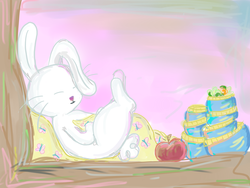 Size: 1280x960 | Tagged: safe, artist:lancer, angel bunny, g4, apple, sleeping