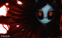 Size: 1024x634 | Tagged: safe, artist:betoheavy, pony, alma wade, blood, crossover, f.e.a.r., frown, looking at you, ponified, red eyes, solo