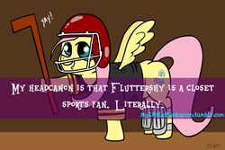 Size: 600x400 | Tagged: safe, artist:brutamod, fluttershy, pegasus, pony, mylittleheadcanon, g4, american football, exclamation point, female, hockey, mare, solo, yay