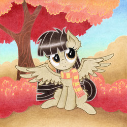 Size: 2000x1992 | Tagged: safe, artist:agamnentzar, wild fire, pony, g4, clothes, female, scarf, solo, traditional art, tree