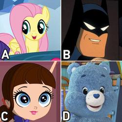 Size: 530x530 | Tagged: safe, fluttershy, g4, official, batman, blythe baxter, care bears, female, littlest pet shop, male, smiling