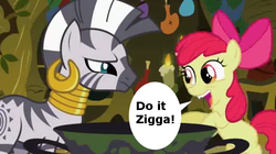 Size: 638x357 | Tagged: safe, apple bloom, zecora, zebra, g4, racism, zebras as black people stereotype, zigga