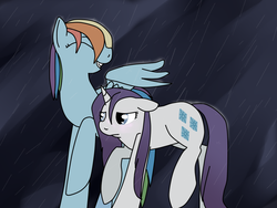 Size: 1024x768 | Tagged: safe, artist:sylver-unicorn, rainbow dash, rarity, g4, female, lesbian, rain, ship:raridash, shipping