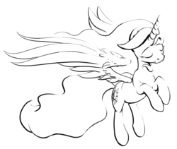 Size: 1696x1432 | Tagged: safe, artist:derkrazykraut, princess celestia, g4, female, lineart, monochrome, solo