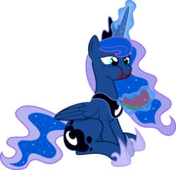 Size: 4841x4667 | Tagged: safe, artist:abydos91, artist:kp-shadowsquirrel, princess luna, alicorn, pony, g4, absurd resolution, eating, female, food, herbivore, magic, simple background, sitting, solo, transparent background, vector, watermelon