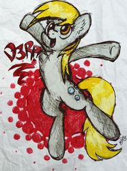 Size: 1434x1923 | Tagged: dead source, safe, artist:php166, derpy hooves, pegasus, pony, g4, chest fluff, female, happy, mare, solo, splash, traditional art