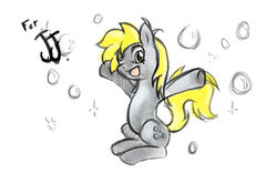 Size: 600x375 | Tagged: safe, artist:anightlypony, derpy hooves, pegasus, pony, g4, bubble, female, happy, mare, solo