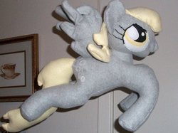 Size: 1024x765 | Tagged: safe, artist:siamchuchu, derpy hooves, pegasus, pony, g4, female, flying, irl, mare, photo, plushie, solo