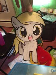 Size: 720x960 | Tagged: safe, artist:fundipper, derpy hooves, g4, cute, female, filly, hand, happy, paper child, photo, solo, traditional art