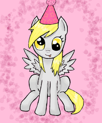 Size: 1376x1667 | Tagged: safe, artist:mare-liberum, derpy hooves, pegasus, pony, g4, birthday, female, hat, mare, party hat, sitting, solo