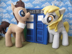 Size: 1024x768 | Tagged: safe, artist:rei2jewels, derpy hooves, doctor whooves, time turner, pegasus, pony, g4, female, irl, mare, necktie, photo, plushie, tardis