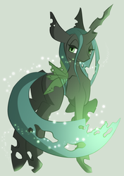 Size: 702x1000 | Tagged: safe, artist:mimipony, queen chrysalis, changeling, changeling queen, g4, female, glowing, smiling