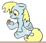 Size: 183x171 | Tagged: safe, artist:hazel-blackthorn, derpy hooves, pegasus, pony, g4, female, lowres, mare, solo, thorn, thorn in foot