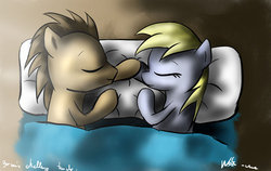 Size: 600x378 | Tagged: safe, artist:neko-me, derpy hooves, doctor whooves, time turner, pegasus, pony, g4, bed, duo, eyes closed, female, male, mare, ship:doctorderpy, shipping, sleeping, stallion, straight