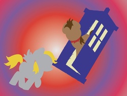 Size: 1024x768 | Tagged: safe, artist:pinksaphires, derpy hooves, doctor whooves, time turner, earth pony, pegasus, pony, g4, doctor who, female, hooves, lineless, male, mare, minimalist, solo, stallion, tardis, wings