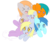 Size: 900x751 | Tagged: safe, artist:pokumii, blue october, blueberry muffin, derpy hooves, drizzledrips, grape soda, orange box, pegasus, pony, g4, chibi, cute, dizzy hooves, dogpile, female, mare