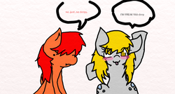 Size: 1024x550 | Tagged: safe, artist:jadiejewel1000, derpy hooves, oc, pegasus, pony, g4, female, mare, speech bubble