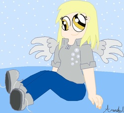 Size: 671x609 | Tagged: safe, artist:bensonluver, derpy hooves, human, g4, female, humanized, solo, winged humanization