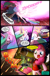 Size: 851x1300 | Tagged: safe, artist:madmax, pinkie pie, princess celestia, comic:battle for equestria, g4, battle for equestria, clothes, comic, corrupted celestia, cosplay, costume, deadpool, marvel, pinkiepool, rocket launcher, tyrant celestia