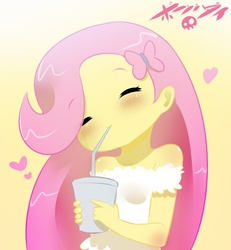Size: 711x768 | Tagged: safe, artist:born-to-die, fluttershy, human, g4, cup, cute, drink, drinking, female, humanized, pony coloring, shyabetes, smiling, solo, straw, younger