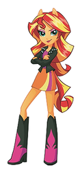 Size: 250x521 | Tagged: safe, sunset shimmer, anthro, equestria girls, g4, box art, crossed arms, female, humanized, ponied up, simple background, smirk, solo