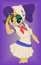 Size: 633x1000 | Tagged: safe, artist:sunibee, color edit, edit, rarity, anthro, g4, camping outfit, colored, female, glasses, solo