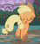 Size: 588x634 | Tagged: safe, screencap, applejack, earth pony, pony, g4, sweet and elite, eyes closed, female, floppy ears, happy, hat, mare, mud, smiling, solo