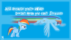 Size: 1366x768 | Tagged: safe, artist:ngnolangray, rainbow dash, g4, filly, flying, quote, vector, wallpaper