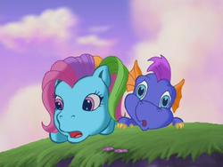 Size: 640x480 | Tagged: safe, screencap, master kenbroath gilspotten heathspike, rainbow dash (g3), g3, the runaway rainbow, head, off model