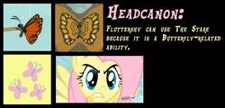 Size: 960x459 | Tagged: safe, edit, edited screencap, screencap, fluttershy, butterfly, g4, may the best pet win, my little pony: friendship is magic, stare master, cutie mark, headcanon, hub logo, the stare