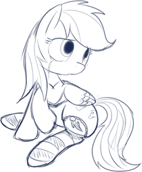 Size: 589x716 | Tagged: safe, artist:mcsadat, rainbow dash, g4, clothes, crying, diaper, female, monochrome, non-baby in diaper, sad, socks, solo, striped socks