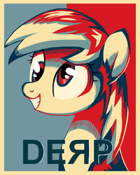 Size: 800x1000 | Tagged: safe, artist:dairry, derpy hooves, pegasus, pony, g4, backwards letter, derp, female, hope, hope poster, mare, poster, solo, toothy grin