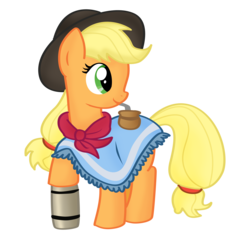 Size: 6715x6414 | Tagged: safe, artist:pridark, applejack, earth pony, pony, g4, absurd resolution, argentina, bandana, clothes, cowboy hat, dress, female, hat, mare, mate, poncho, show accurate, simple background, solo, thermos, transparent background